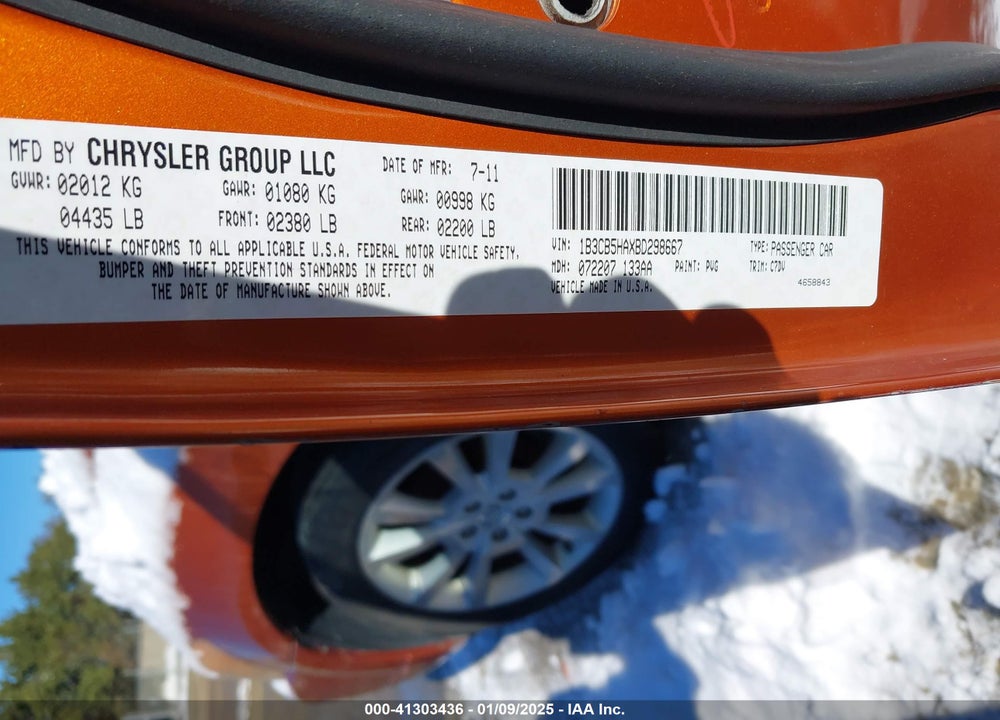 2011 DODGE CALIBER VIN: 1B3CB5HAXBD298667