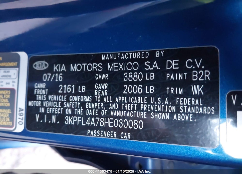 2017 KIA FORTE VIN: 3KPFL4A78HE030080