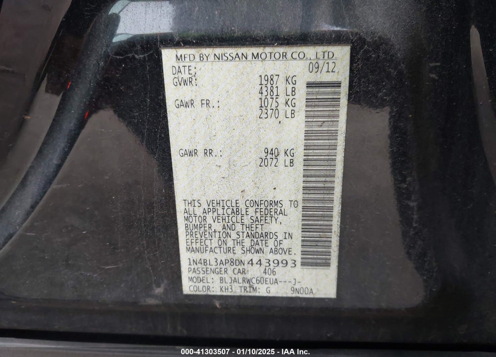 2013 NISSAN ALTIMA VIN: 1N4BL3AP8DN443993