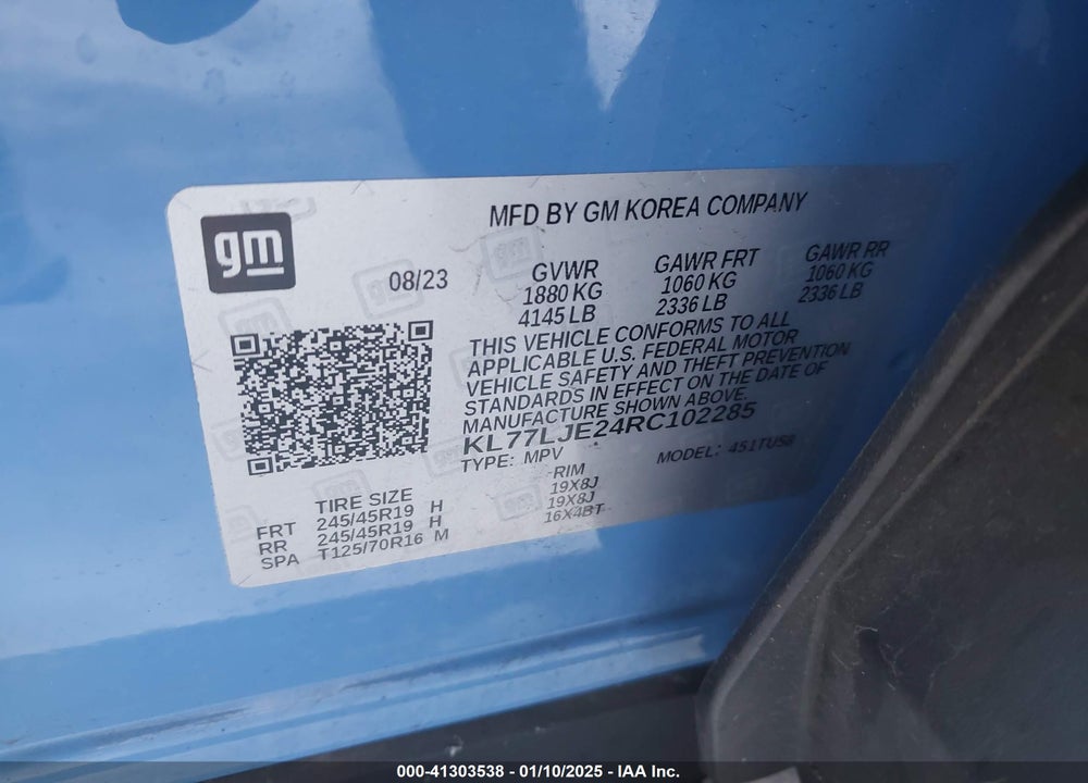 2024 CHEVROLET TRAX FWD 2RS VIN: KL77LJE24RC102285