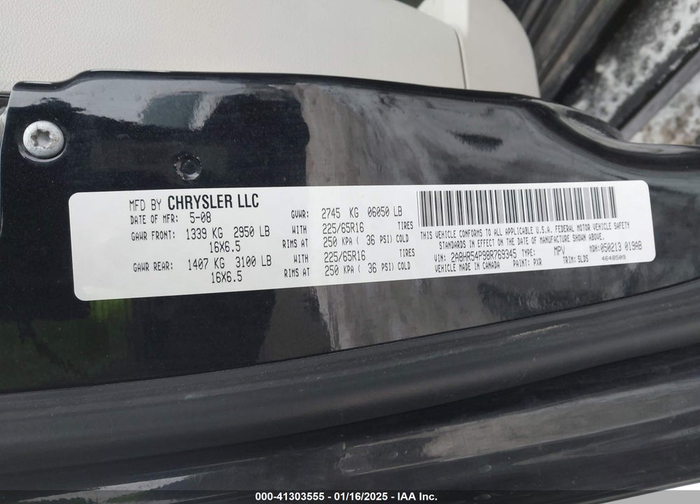 2008 CHRYSLER TOWN & COUNTRY TOURING VIN: 2A8HR54P98R769345