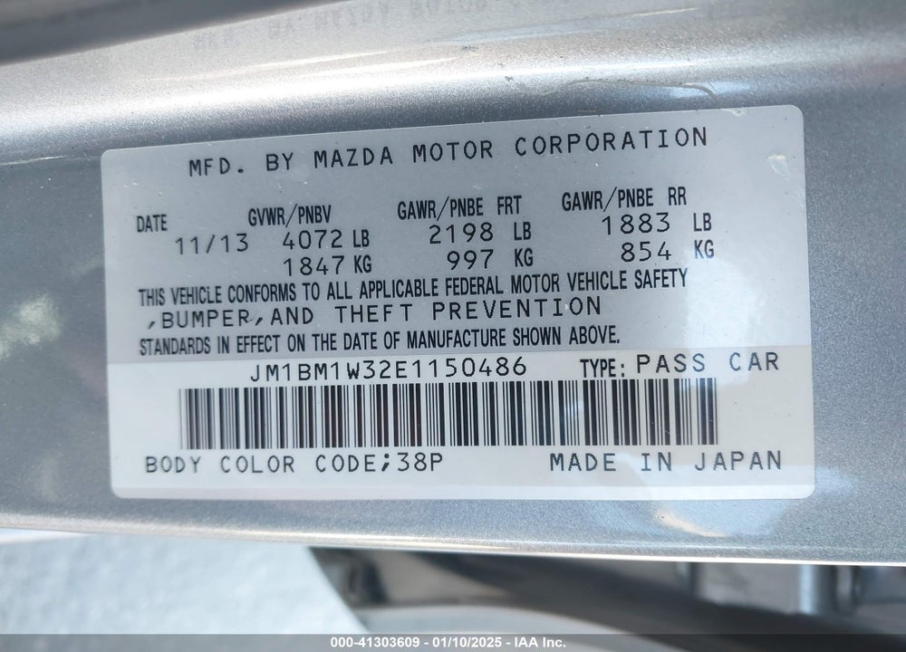 2014 MAZDA 3 VIN: JM1BM1W32E1150486