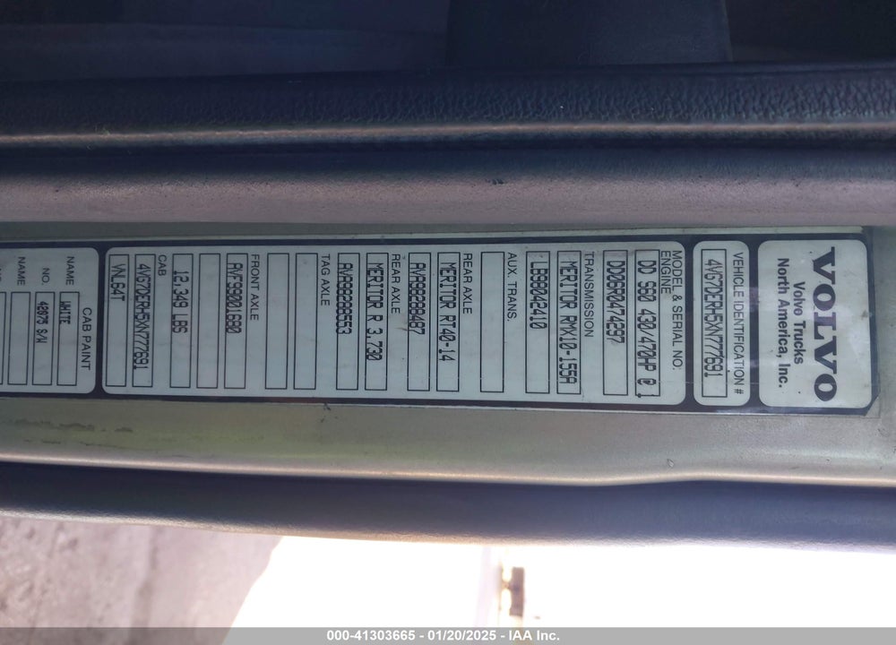 1999 VOLVO VN VIN: 4VG7DERH5XN777691