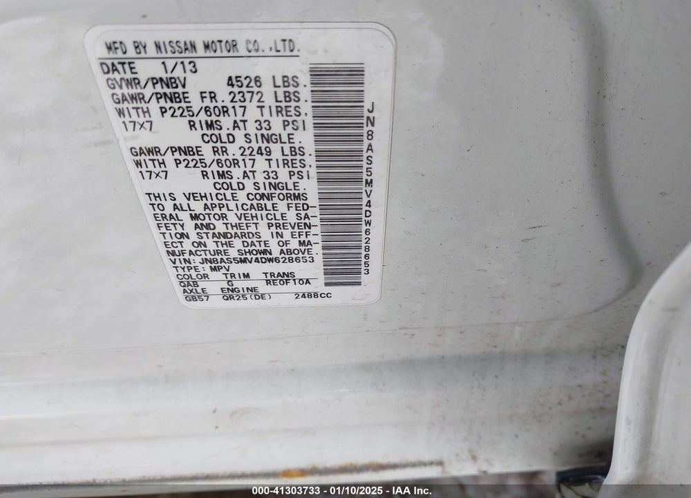 2013 NISSAN ROGUE SV VIN: JN8AS5MV4DW628653