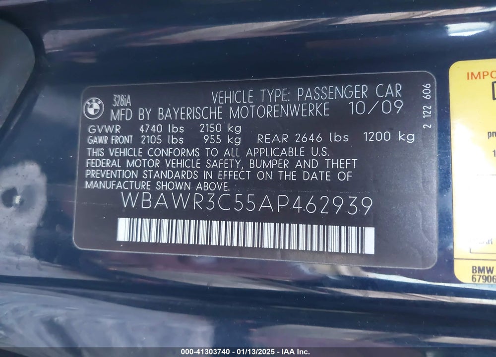 2010 BMW 328I VIN: WBAWR3C55AP462939