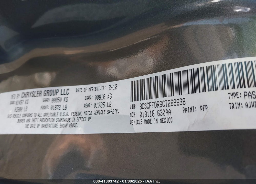 2012 FIAT 500C POP VIN: 3C3CFFDR6CT269638