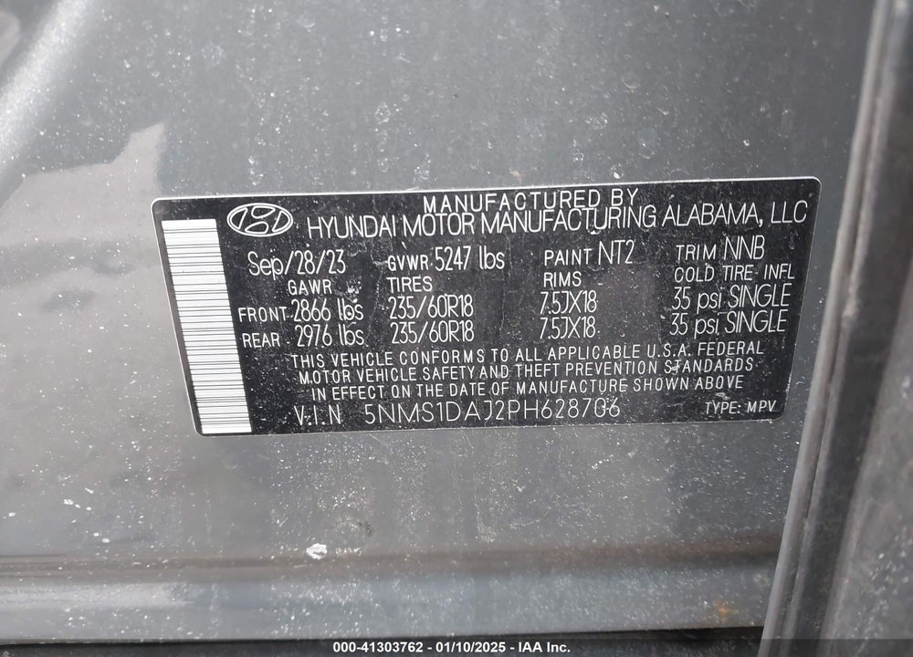 2023 HYUNDAI SANTA FE SE VIN: 5NMS1DAJ2PH628706