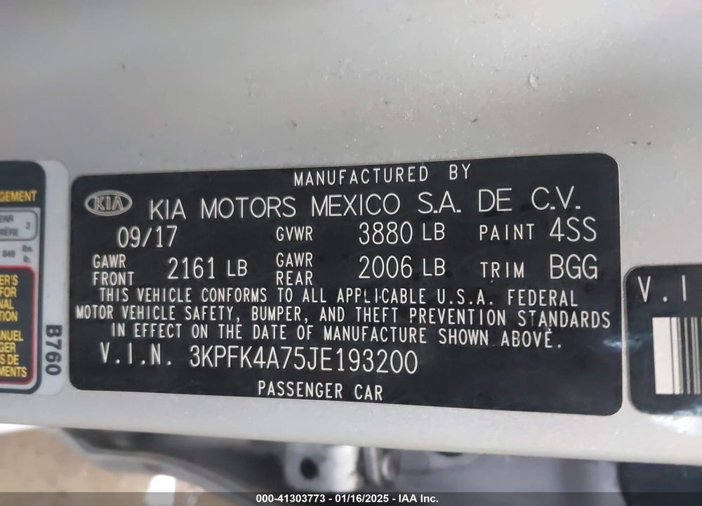 2018 KIA FORTE LX VIN: 3KPFK4A75JE193200