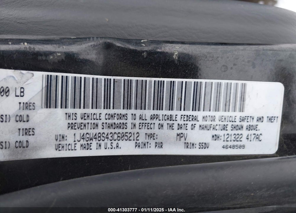 2003 JEEP GRAND CHEROKEE LAREDO VIN: 1J4GW48S43C605212