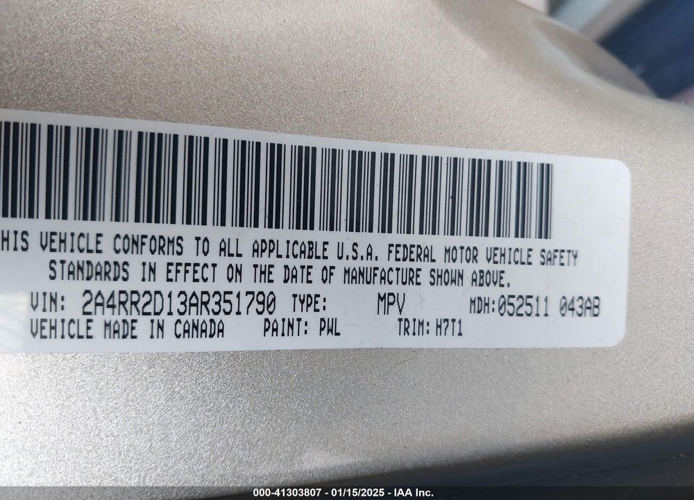 2010 CHRYSLER TOWN & COUNTRY NEW LX VIN: 2A4RR2D13AR351790