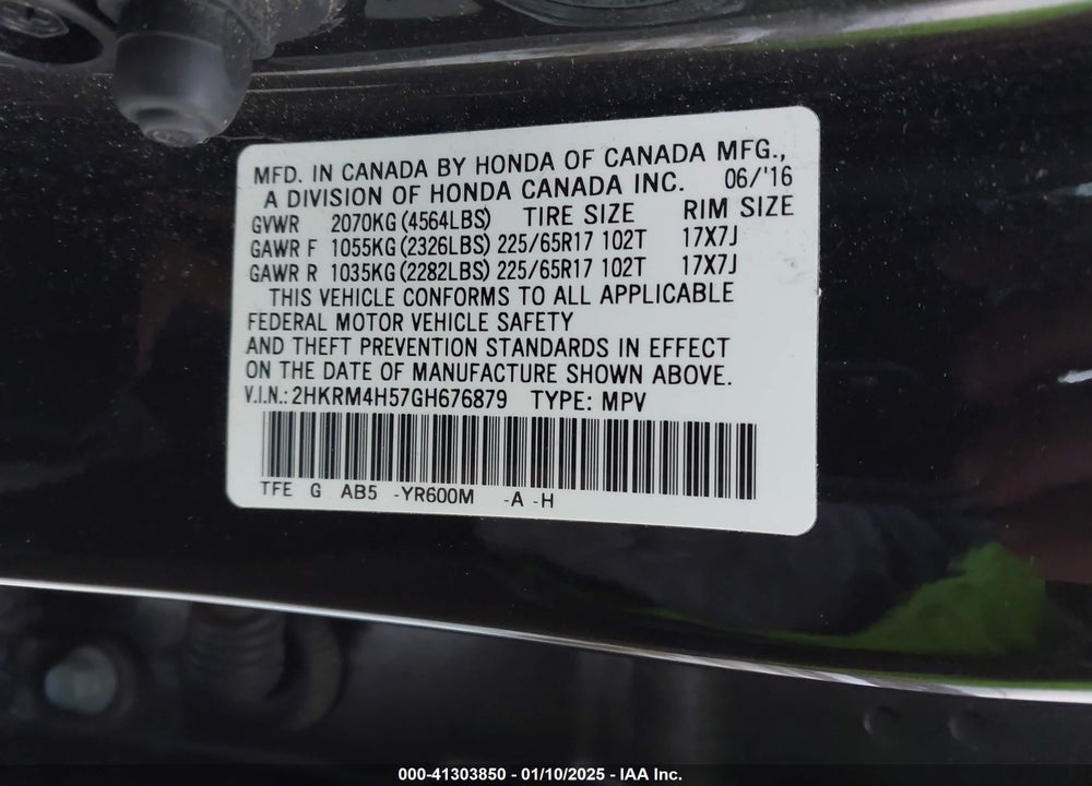 2016 HONDA CR-V EX VIN: 2HKRM4H57GH676879