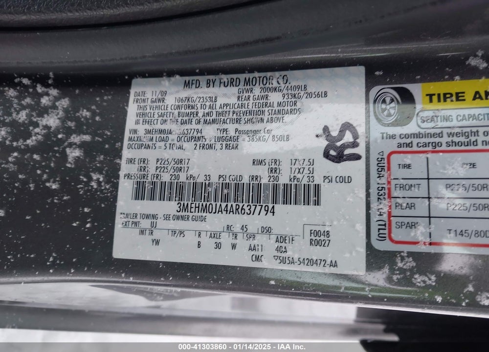 2010 MERCURY MILAN VIN: 3MEHM0JA4AR637794