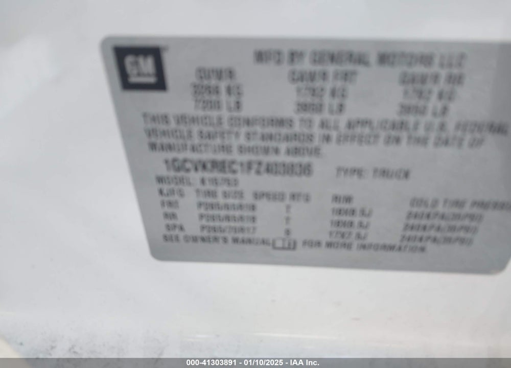 2015 CHEVROLET SILVERADO VIN: 1GCVKREC1FZ403836