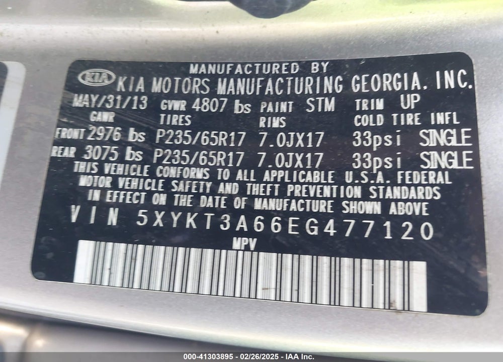 2014 KIA SORENTO LX VIN: 5XYKT3A66EG477120