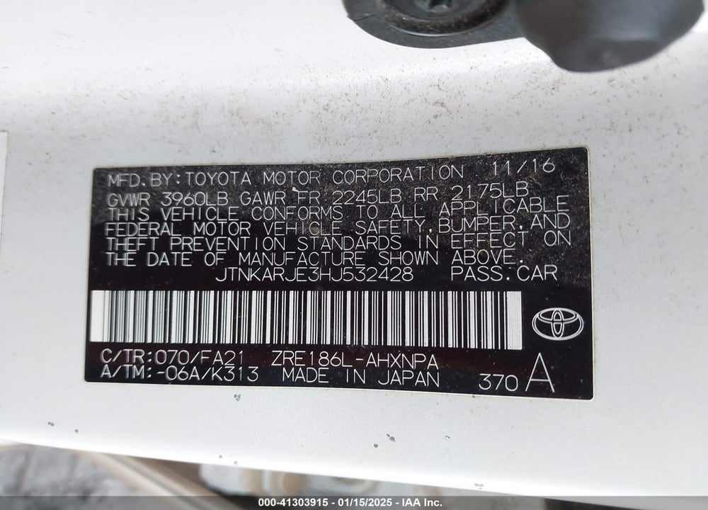 2017 TOYOTA COROLLA IM VIN: JTNKARJE3HJ532428