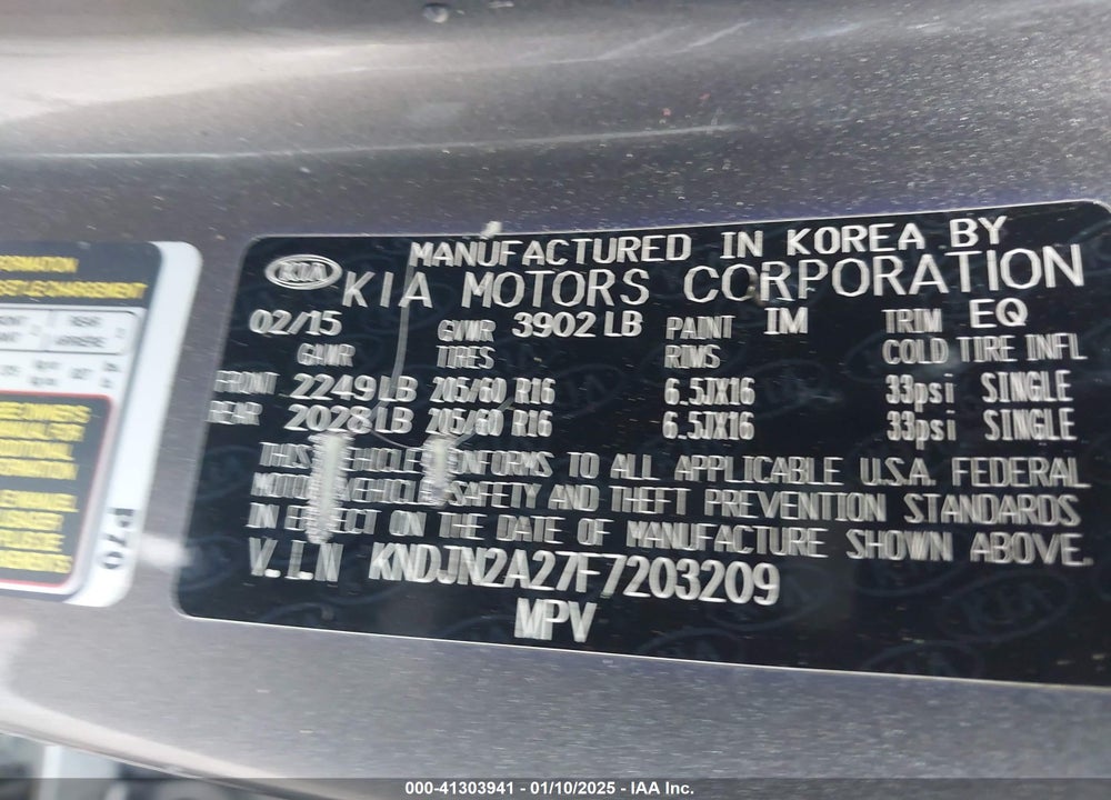 2015 KIA SOUL VIN: KNDJN2A27F7203209