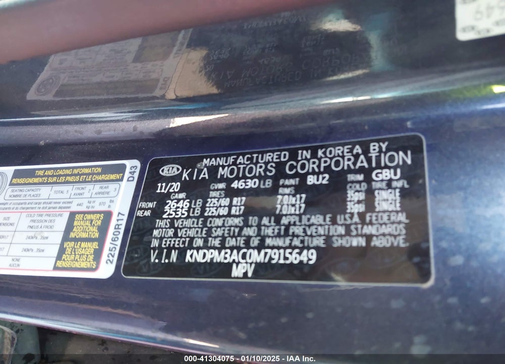 2021 KIA SPORTAGE LX VIN: KNDPM3AC0M7915649