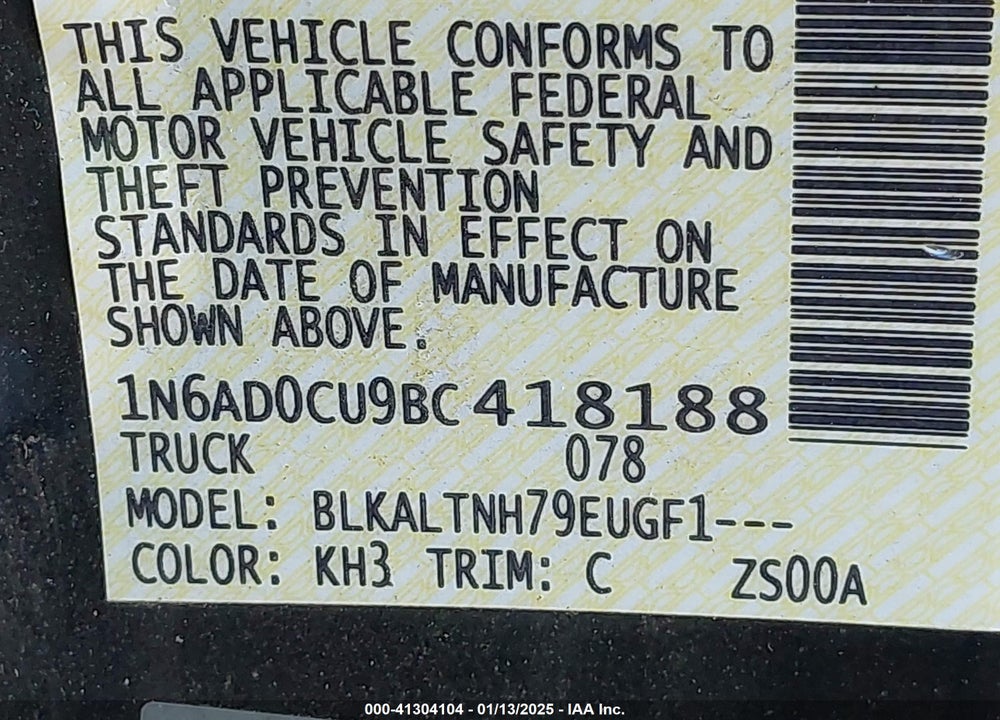 2011 NISSAN FRONTIER VIN: 1N6AD0CU9BC418188