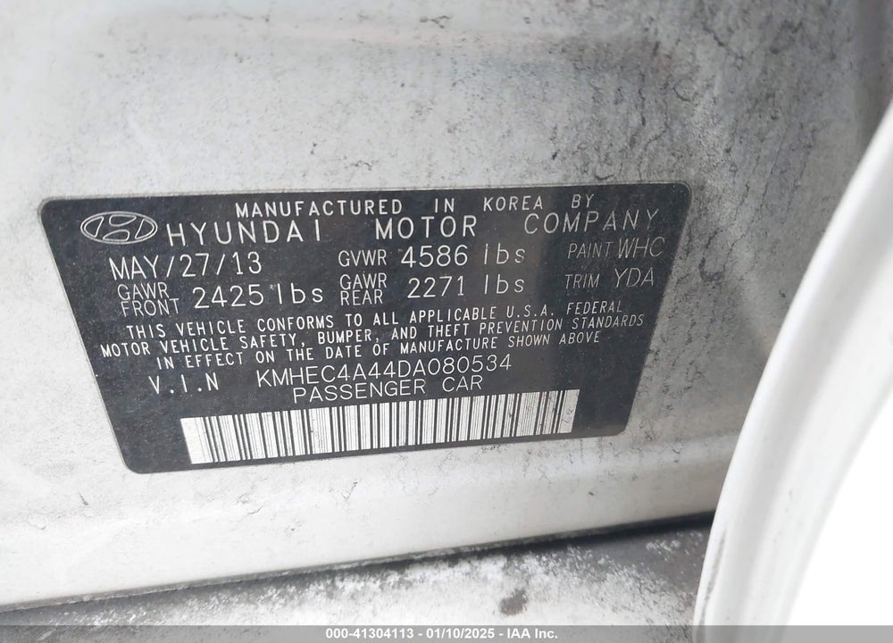 2013 HYUNDAI SONATA HYBRID LIMITED VIN: KMHEC4A44DA080534