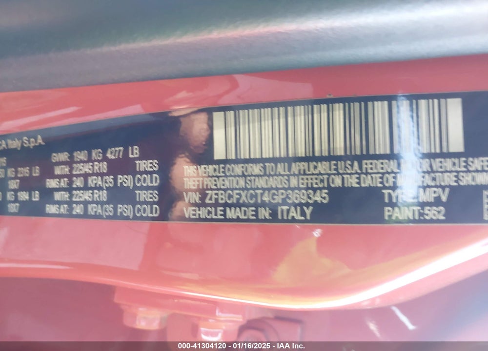 2016 FIAT 500X VIN: ZFBCFXCT4GP369345