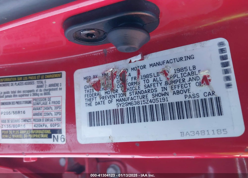 2005 PONTIAC VIBE VIN: 5Y2SM63815Z405191