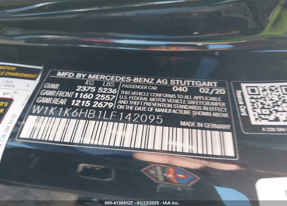2020 MERCEDES-BENZ E VIN: W1K1K6HB1LF142095