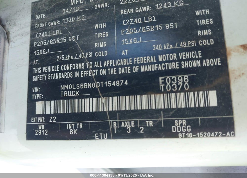 2013 FORD TRANSIT CONNECT XLT VIN: NM0LS6BN0DT154874