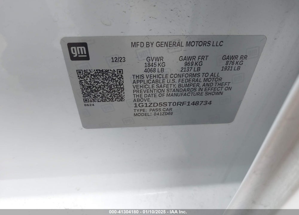 2024 CHEVROLET MALIBU FWD 1LT VIN: 1G1ZD5ST0RF148734