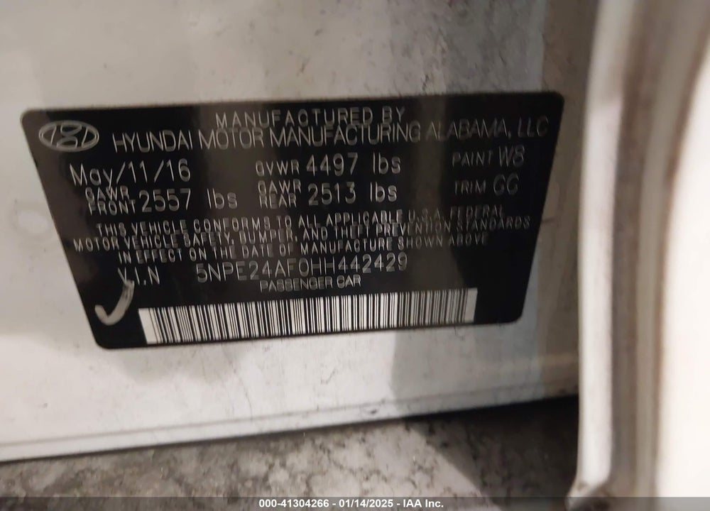 2017 HYUNDAI SONATA VIN: 5NPE24AF0HH442429