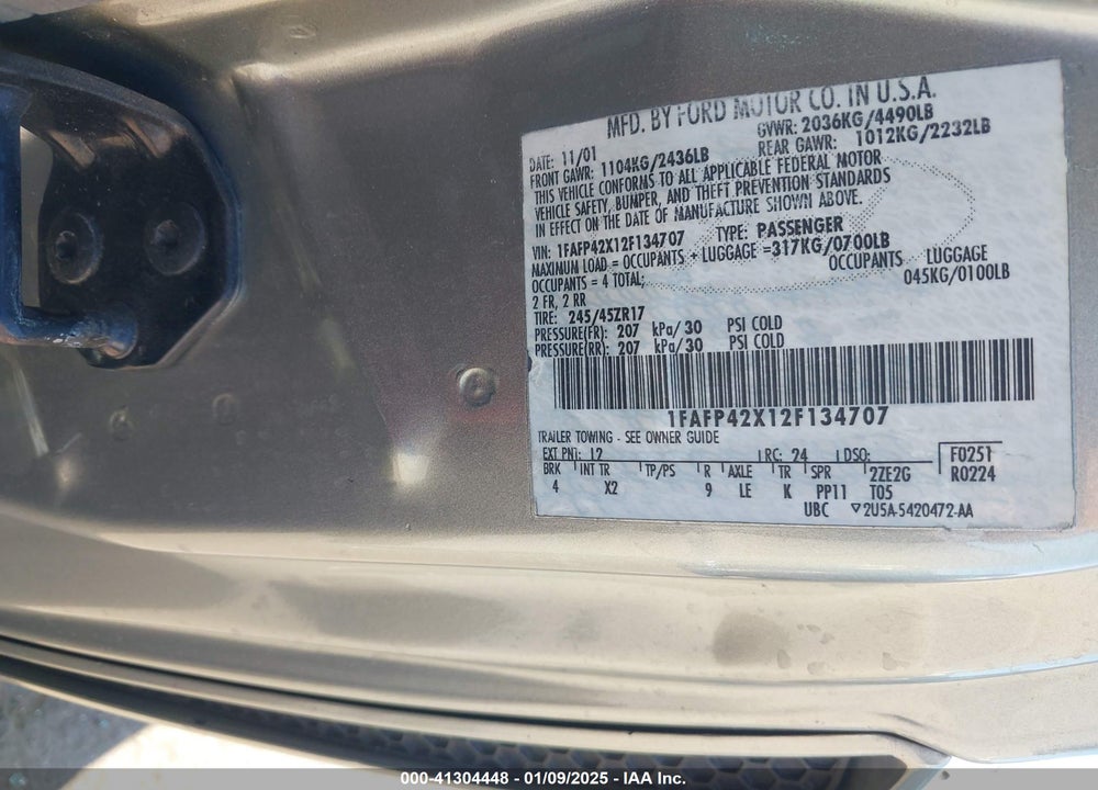 2002 FORD MUSTANG GT VIN: 1FAFP42X12F134707