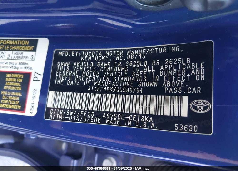 2016 TOYOTA CAMRY SE VIN: 4T1BF1FKXGU999764
