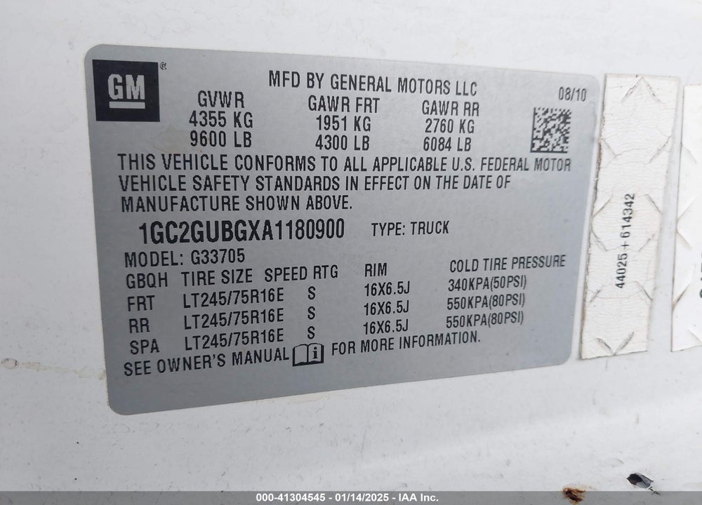 2010 CHEVROLET EXPRESS 3500 WORK VAN VIN: 1GC2GUBGXA1180900