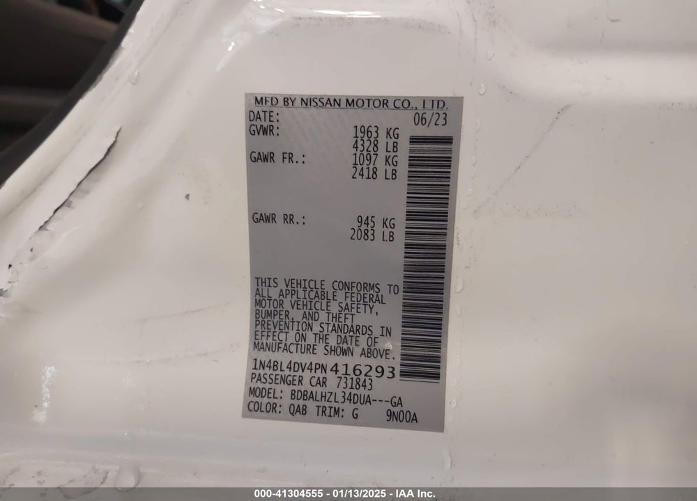 2023 NISSAN ALTIMA VIN: 1N4BL4DV4PN416293