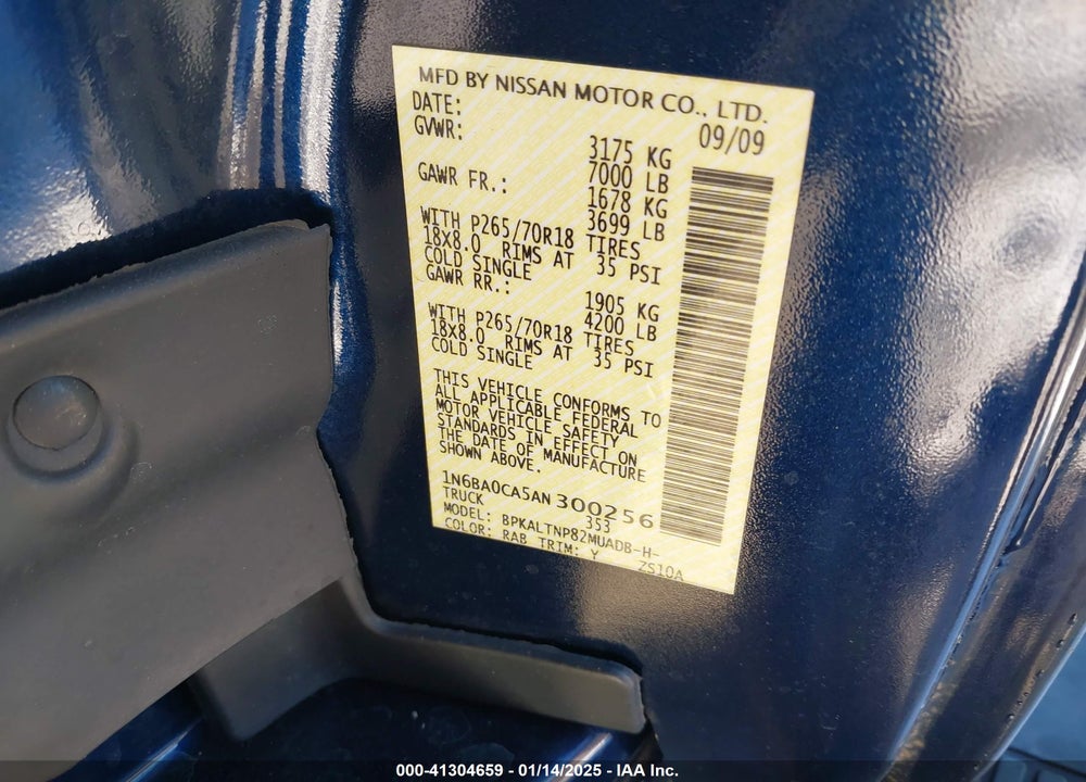 2010 NISSAN TITAN SE VIN: 1N6BA0CA5AN300256