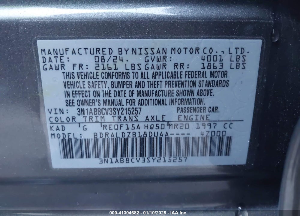2025 NISSAN SENTRA VIN: 3N1AB8CV3SY215257