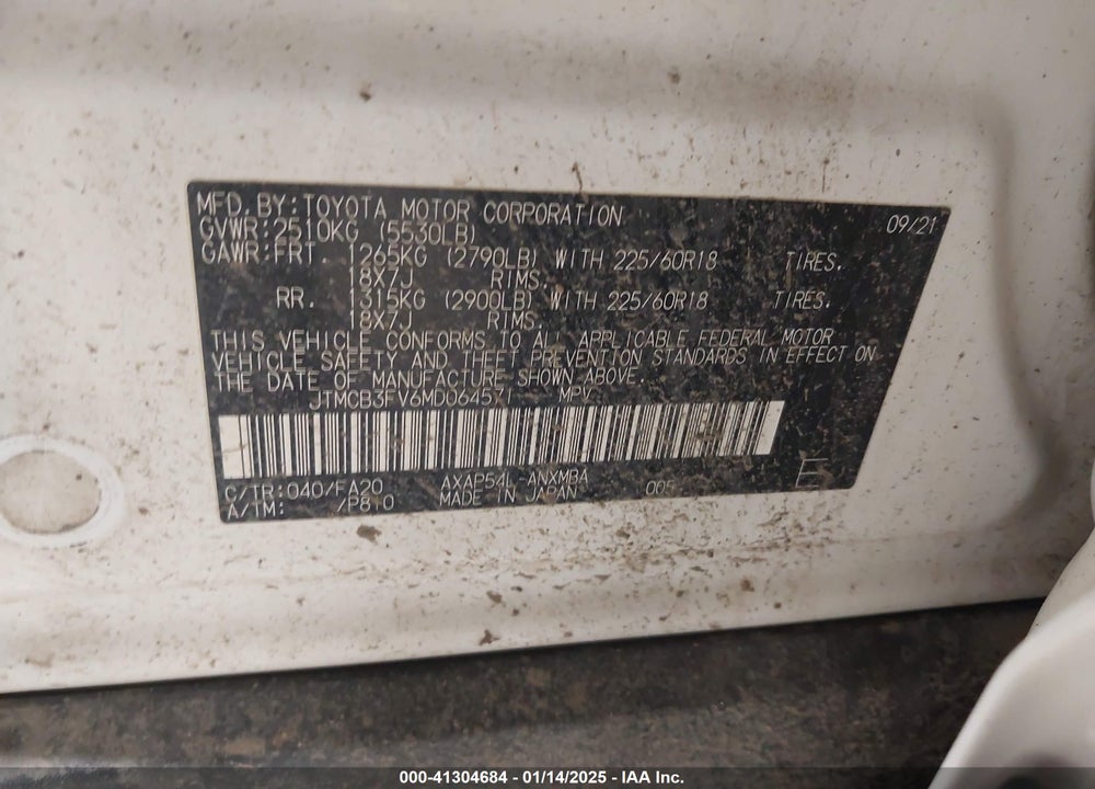 2021 TOYOTA RAV4 PRIME SE VIN: JTMCB3FV6MD064571