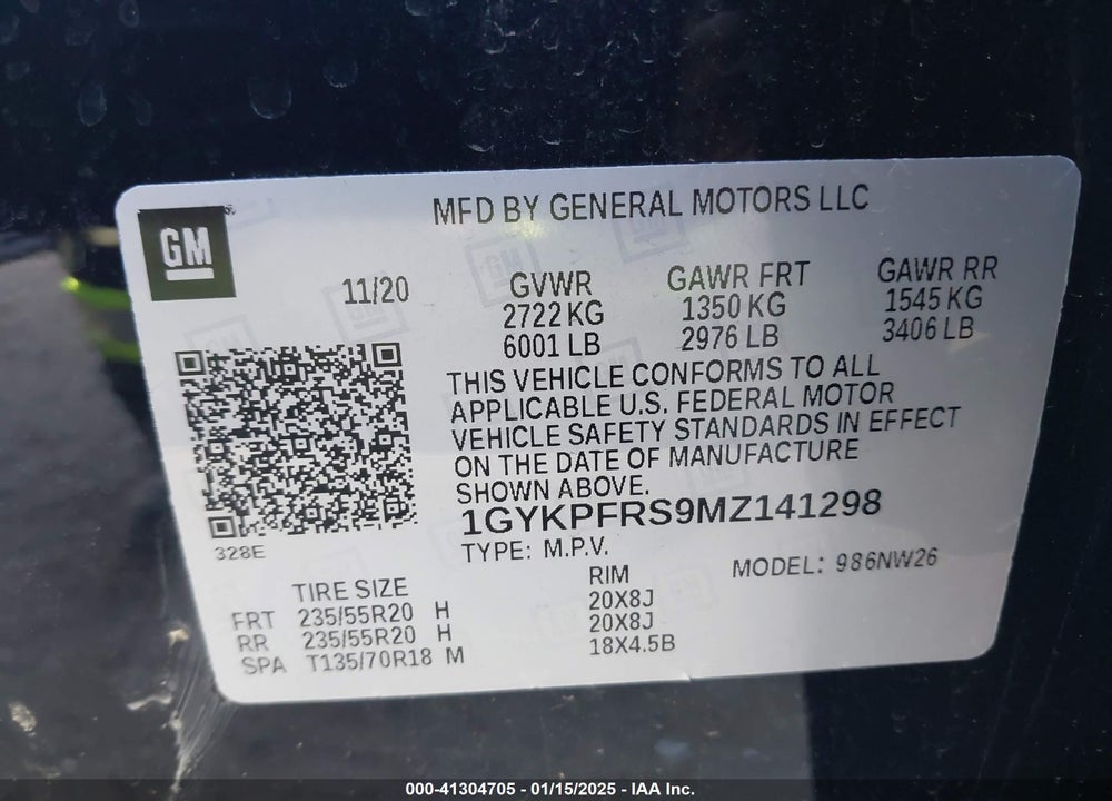 2021 CADILLAC XT6 AWD PREMIUM LUXURY VIN: 1GYKPFRS9MZ141298