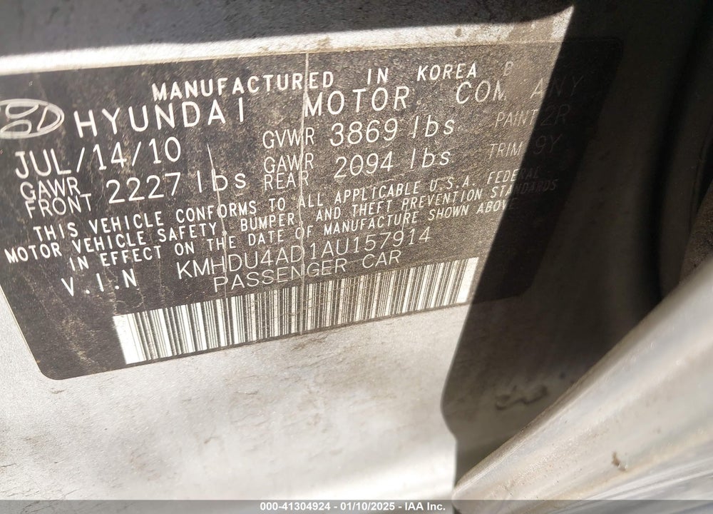 2010 HYUNDAI ELANTRA GLS VIN: KMHDU4AD1AU157914