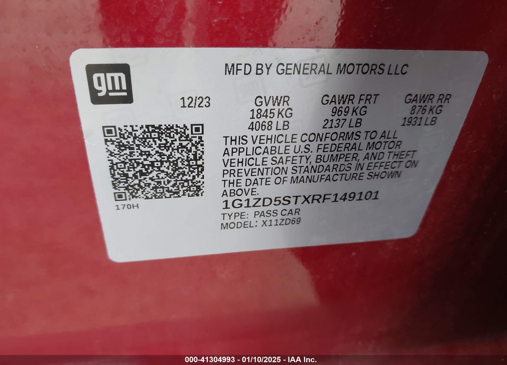 2024 CHEVROLET MALIBU FWD 1LT VIN: 1G1ZD5STXRF149101