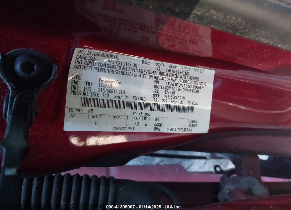 2016 FORD FOCUS TITANIUM VIN: 1FADP3N23GL295411