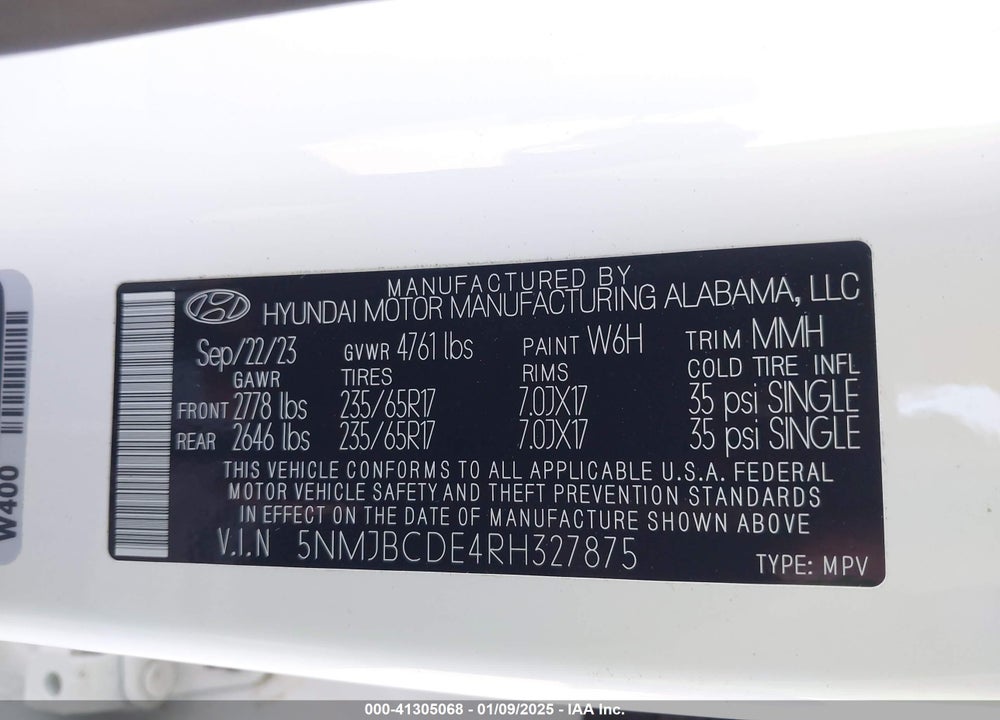 2024 HYUNDAI TUCSON SEL VIN: 5NMJBCDE4RH327875