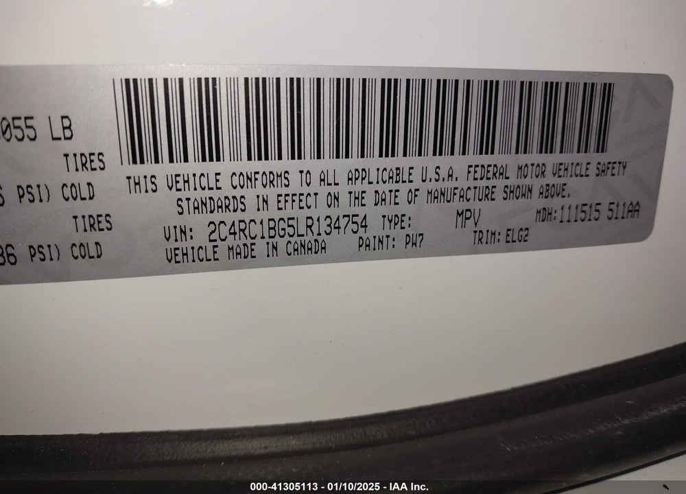 2020 CHRYSLER PACIFICA TOURING L VIN: 2C4RC1BG5LR134754