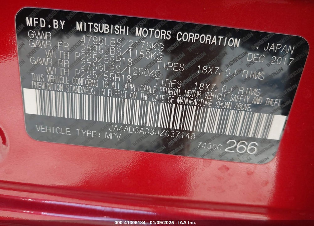 2018 MITSUBISHI OUTLANDER SE VIN: JA4AD3A33JZ037148