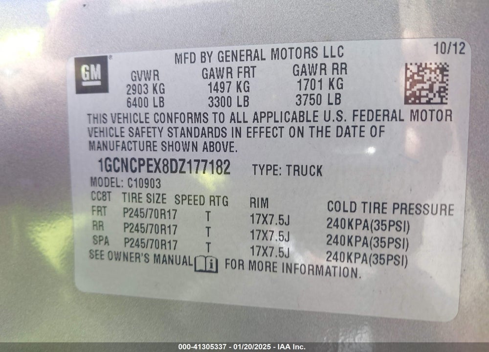 2013 CHEVROLET SILVERADO 1500 WORK TRUCK VIN: 1GCNCPEX8DZ177182