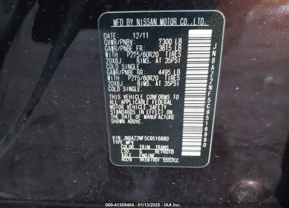 2012 INFINITI QX56 VIN: JN8AZ2NF5C9516880