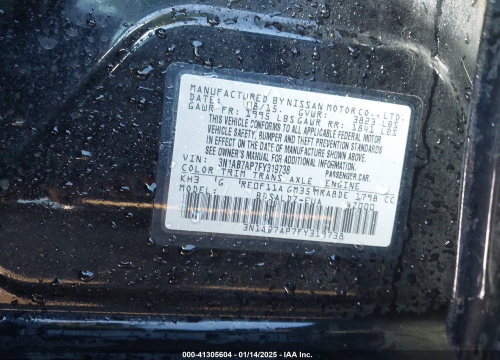 2015 NISSAN SENTRA VIN: 3N1AB7AP7FY319738