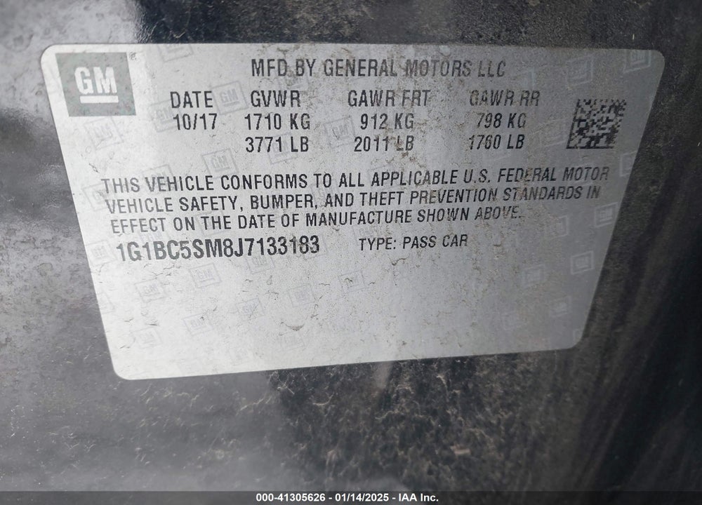 2018 CHEVROLET CRUZE VIN: 1G1BC5SM8J7133183