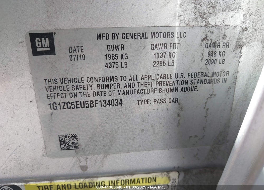2011 CHEVROLET MALIBU 1LT VIN: 1G1ZC5EU5BF134034