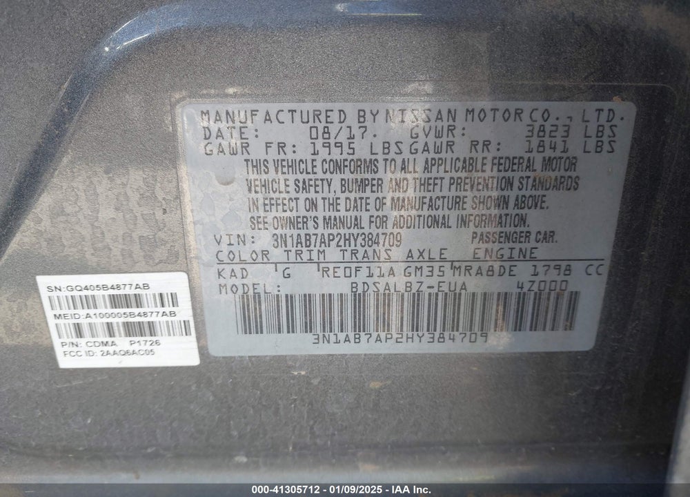 2017 NISSAN SENTRA VIN: 3N1AB7AP2HY384709