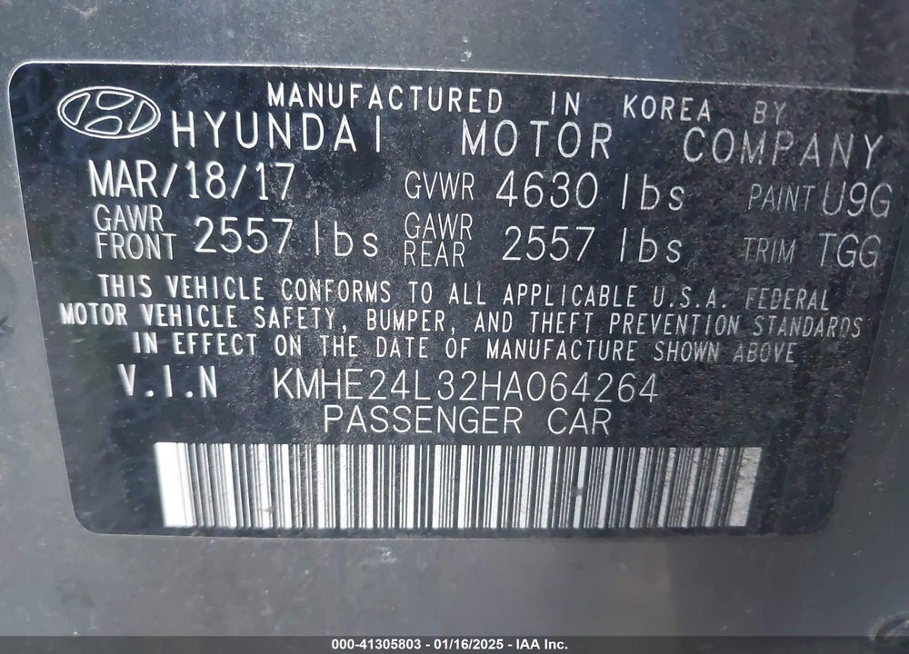 2017 HYUNDAI SONATA HYBRID SE VIN: KMHE24L32HA064264